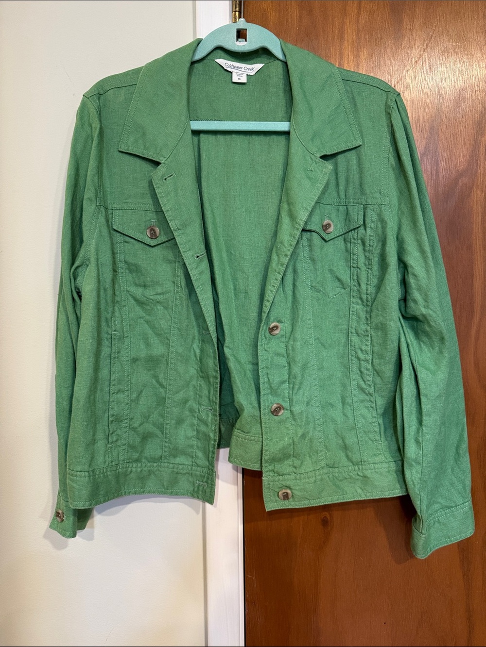 Coldwater Creek Green Button-Front Linen Jacket